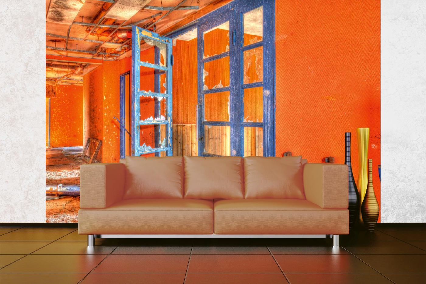Samolepicí vliesová fototapeta Oranžová chodba 375 x 250 cm